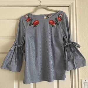 Blue Striped Bell Sleeve Top - S